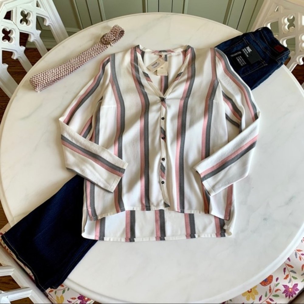 Maje Cream Chevron Striped Top Sz S